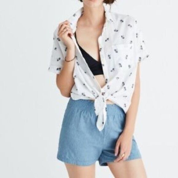 Madewell Blue Embroidered Cover Up Shorts - Picture 2 of 6